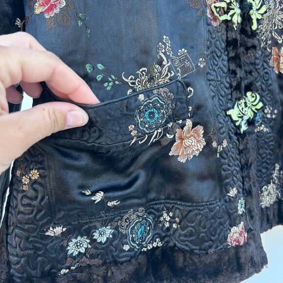 Vintage Y2K Reversible Asian Faux Fur Jacket Black Brown Boxy Funky Small - Picture 5 of 9